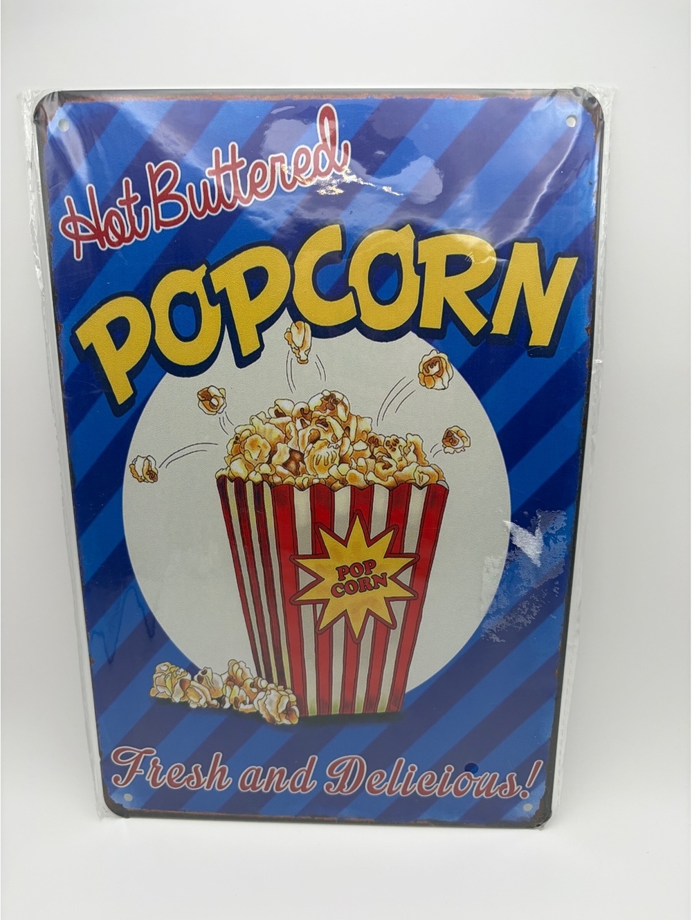 Vintage Hot Buttered Popcorn Metal Sign - Retro Wall Decor, 12x18 Inches